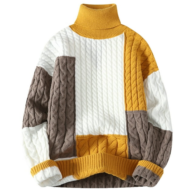 Birdeem Mens Knitwear Turtleneck Splice Elastic Pullover Assorted Colors Texture Trend Sweater Coat
