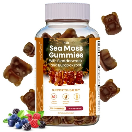 Irish Sea Moss Gummies – Seamoss Gummies with Burdock Root, Sea Moss and Bladderwrack – 120 Berry Vegan Gummy Vitamins for Thyroid, Gut & Immune Support – Sea Moss Gummies for Adults
