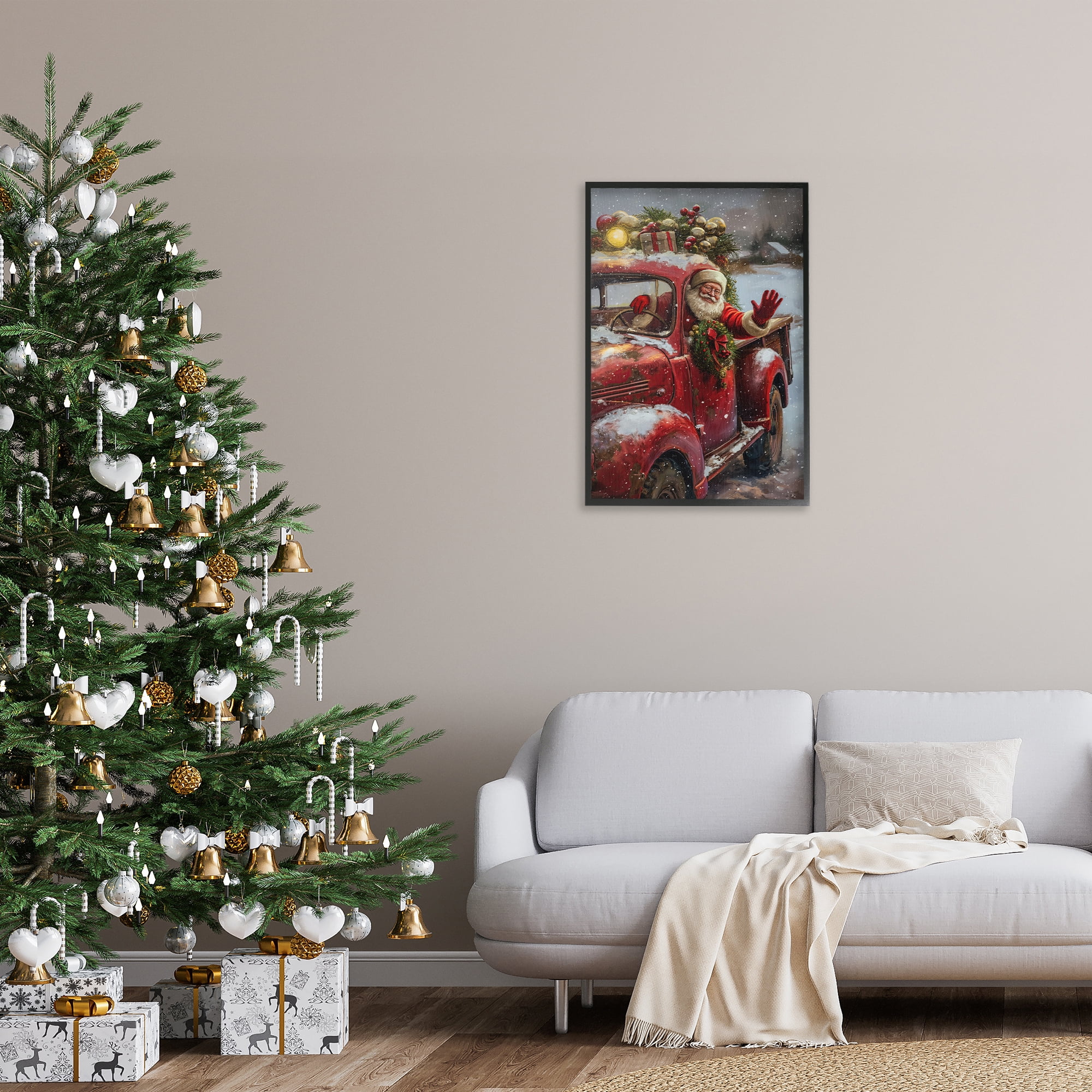 Stupell Industries Santa Waving Hello Holiday Painting Black Framed Art Prints Wall Art, 20 x 30