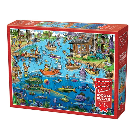 Cobble Hill DoodleTown: Gone Fishing - 1000 Piece Puzzle - Reference Poster Included, High Quality Jigsaw