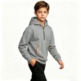 thumbnail image 3 of Boys Quarter Zip Hoodie Fleece Hooded Sweatshirt With Pockets Kids Soft Long Sleeve Pullover Fall Winter School Clothes Gray Size 10-12years, 3 of 8