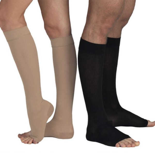 Men`Women Open Toe Socks Compression Toeless Socks Knee High Support Stockings