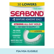 Sea Bond Secure Denture Adhesive Seals, Fresh Mint Lowers, All-Day-Hold, Mess-Free, 30 Count