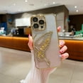 thumbnail image 3 of Butterfly Phone Case for iPhone 15 Pro,Cute Butterfly Colorful Star Sequin Liquid Quicksand Phone Case Luxury Glitter Bling 6D Electroplated Soft TPU Protector Gold, 3 of 11