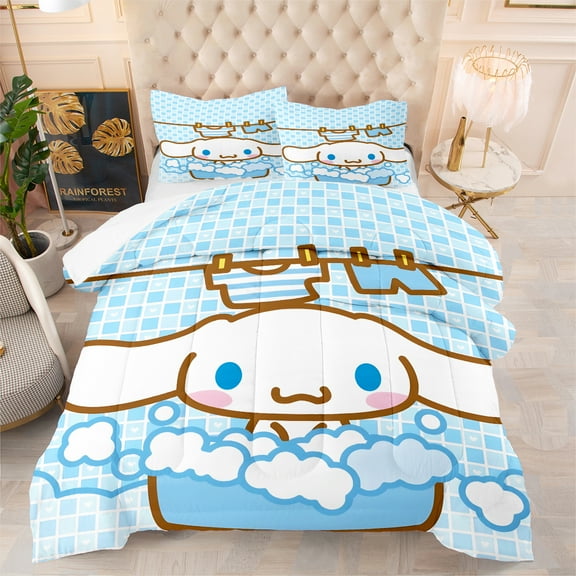 Twin/Twin XL Comforter Set - 3 Pieces Cinnamoroll Blue Comforters Bedding Sets for All Season, Bed in a Bag with Quilt & Pillowcases