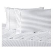King Size Sheets, White, 100% Cotton Sheets, Deep Pocket, Cool Cotton Sateen, Smooth Striped Pattern Weaved Bed Sheets