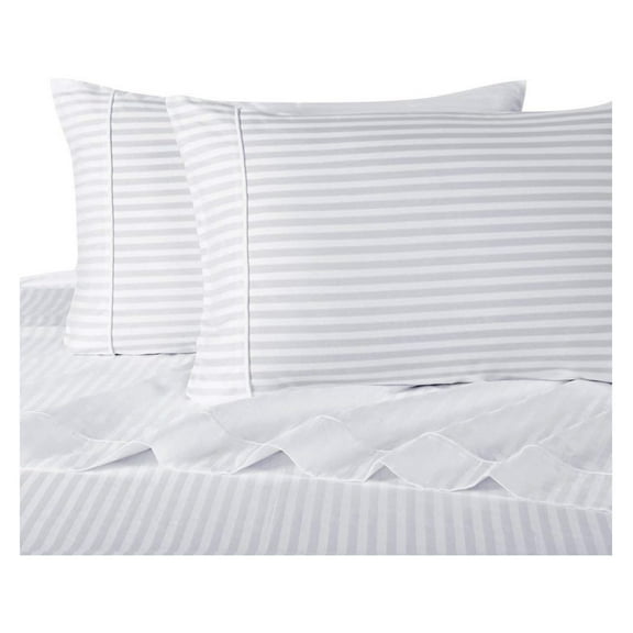 King Size Sheets, White, 100% Cotton Sheets, Deep Pocket, Cool Cotton Sateen, Smooth Striped Pattern Weaved Bed Sheets