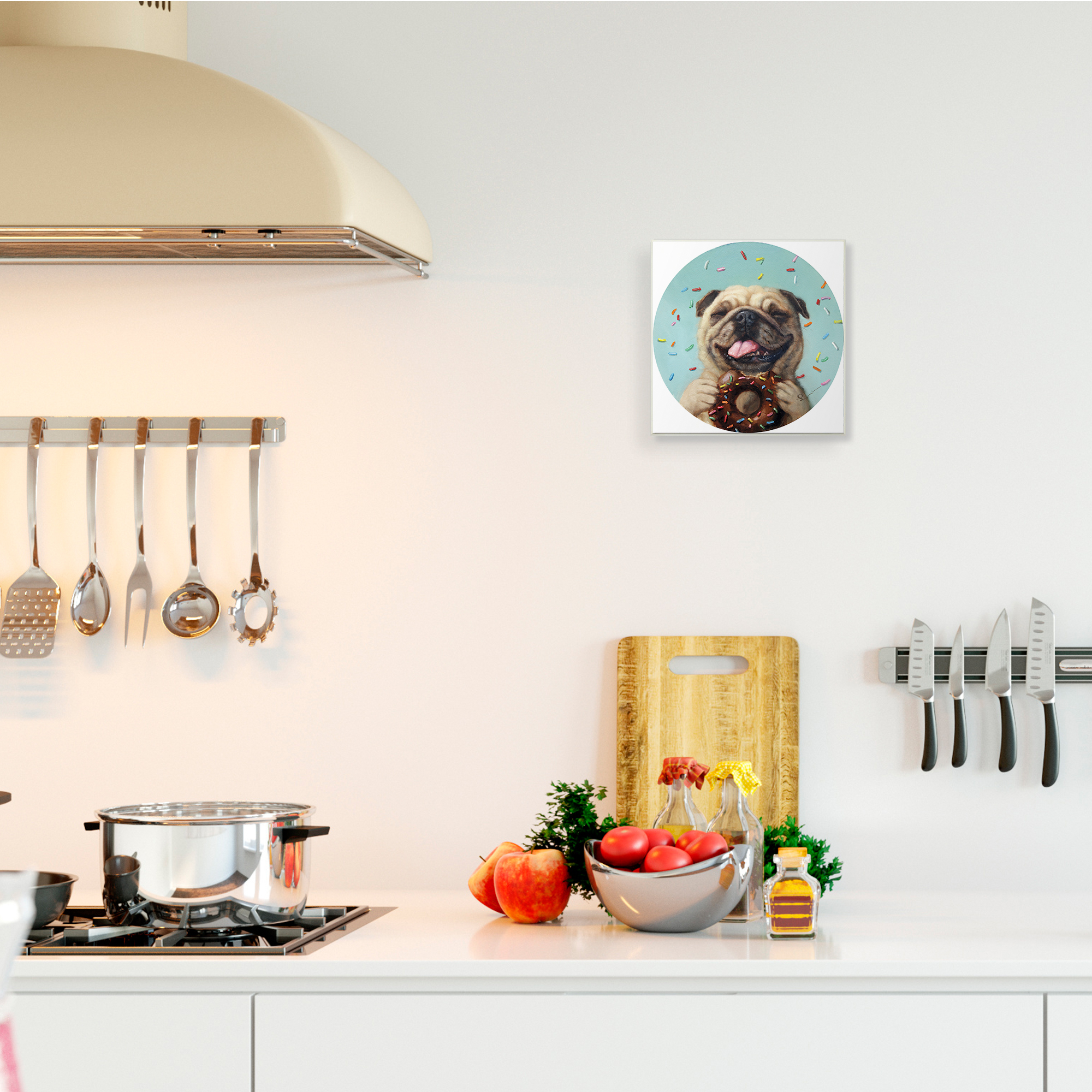 Stupell Industries Happy Pug With Sprinkle Donut Pet Dog,12 x 12,Designed by Lucia Heffernan