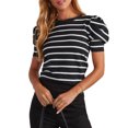 thumbnail image 2 of Qaspx Striped Blouses for Women Short Puff Sleeve Knit Tshirts Summer Crewneck Casual Tops, 2 of 4