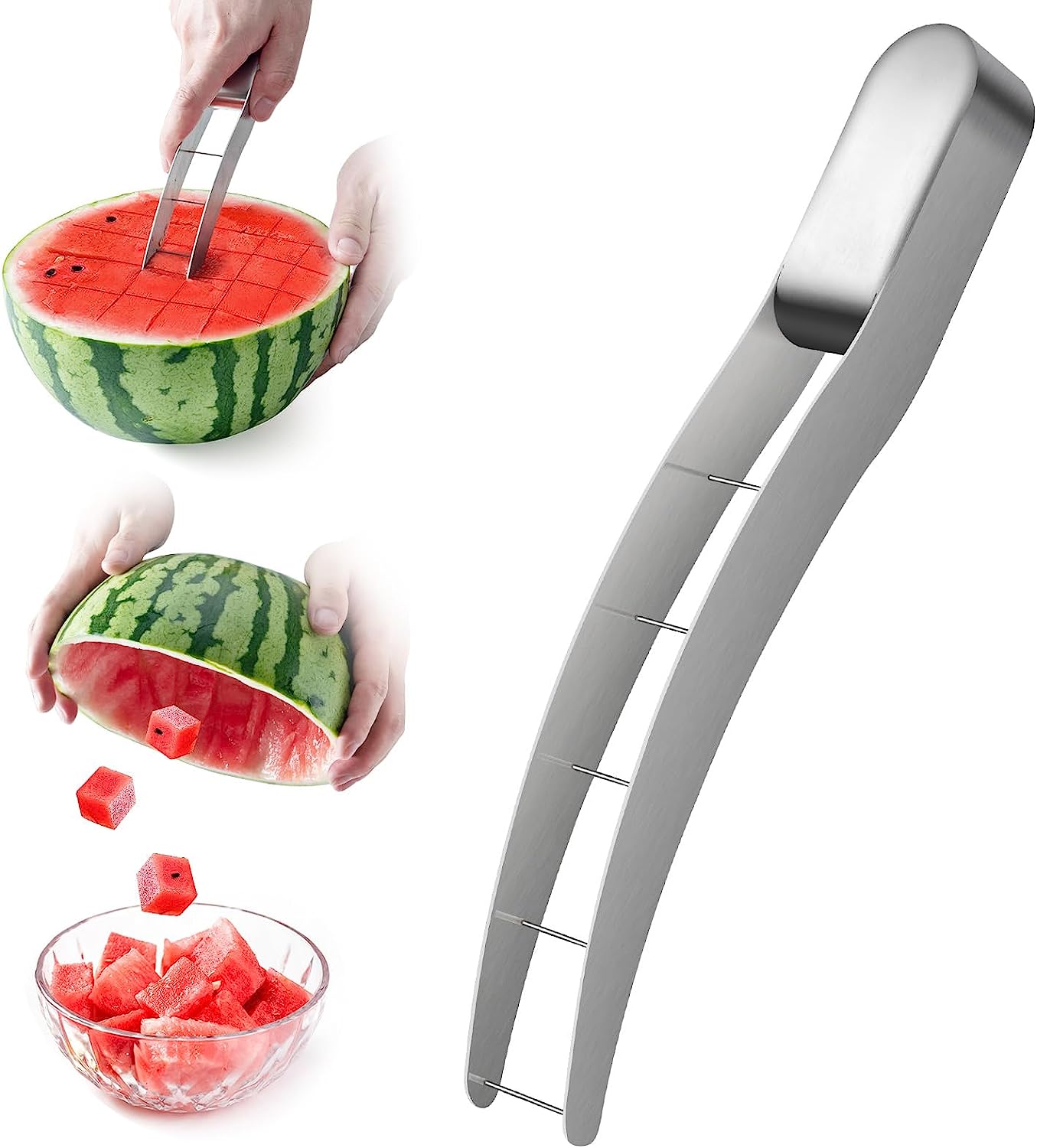 Watermelon Slicer, Stainless Steel Watermelon Fruit Cube Cutter Tools