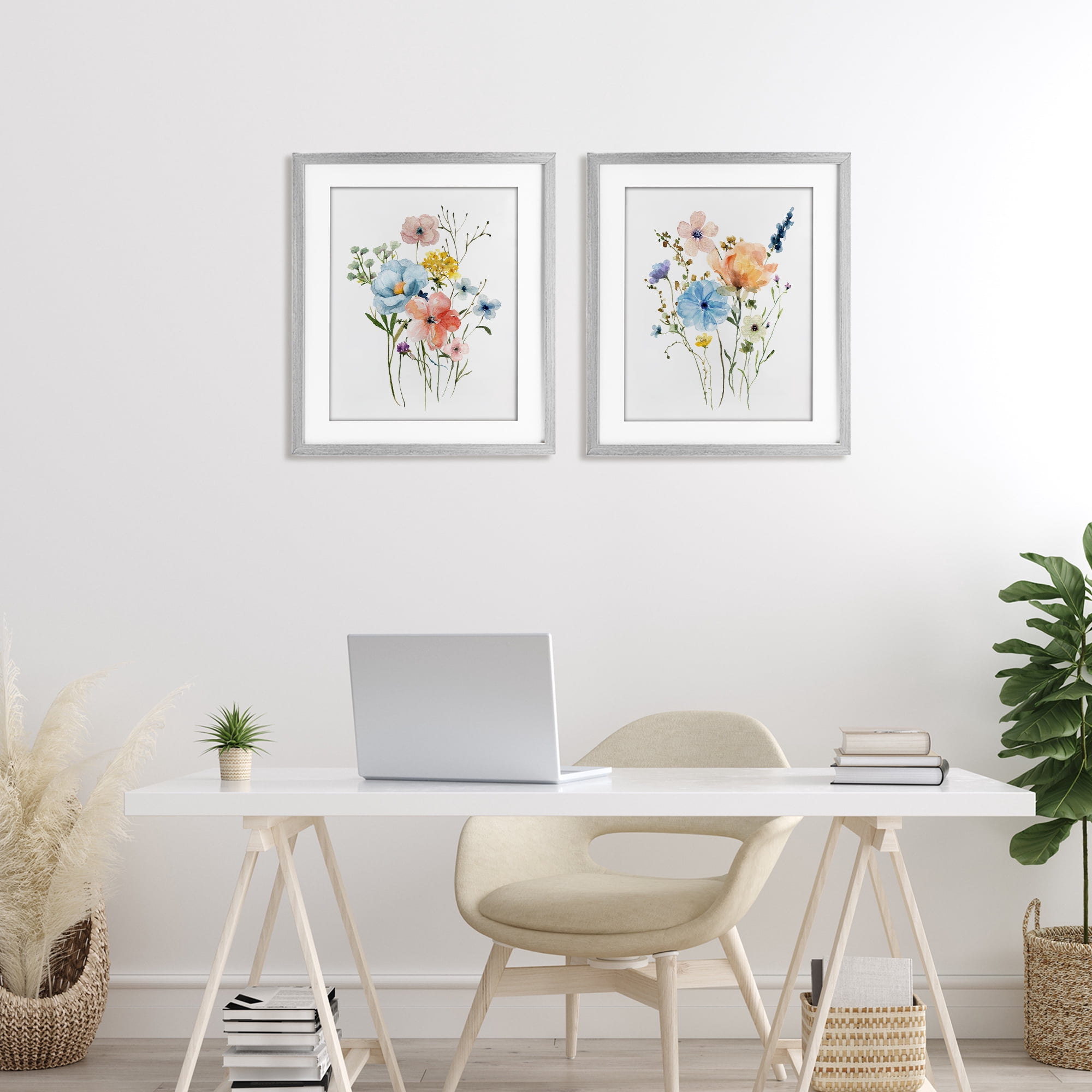 Stupell Industries Wildflower Sprig Bundles 2 Piece Gray Framed Print Under Glass Set, design by Livi Finn