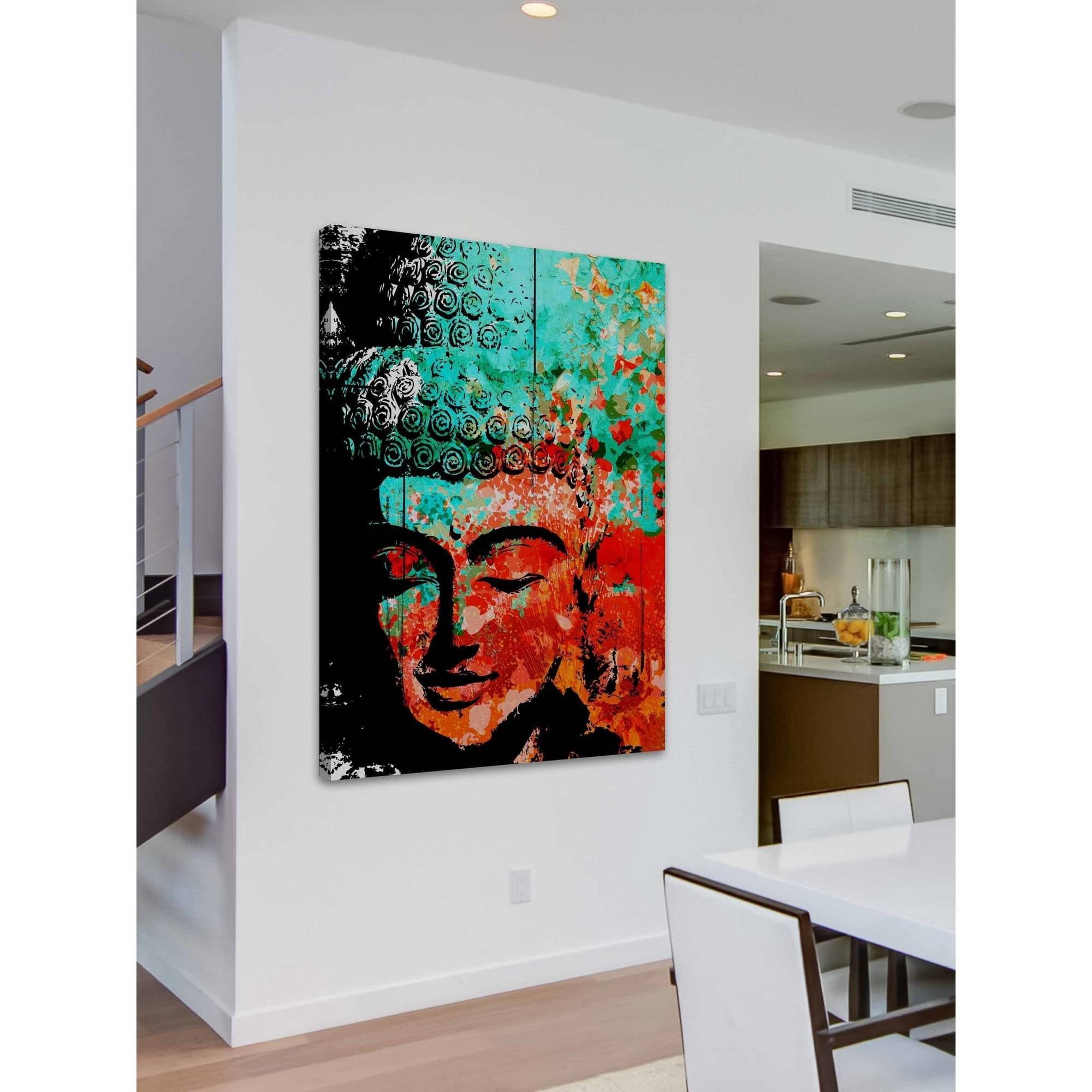Marmont Hill "Buddha Green Red" by Rick Martin Painting Print on Wrapped Canvas