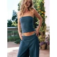 thumbnail image 2 of Women Summer Outfits Lounge 2 Piece Sets Striped Tube Top and Pants Matching Sets Beach Vacation Blue  S, 2 of 6
