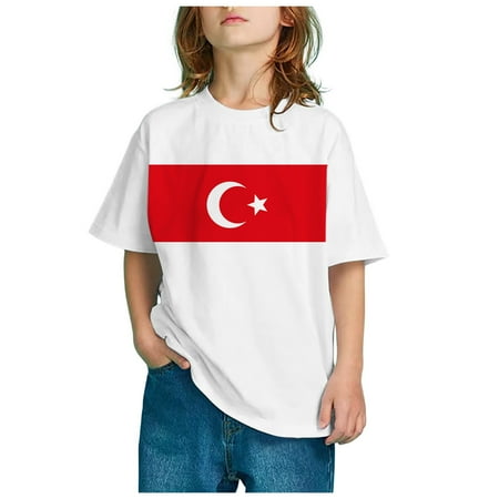 

Children Flag Of Turkey Print Short Sleeve Round Neck T Shirt Fashion Trend Bottoming Shirt Tops