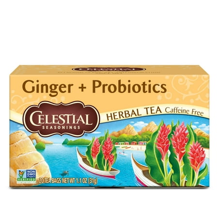Celestial Seasonings Ginger plus Probiotics Herbal Tea, 20 Count