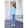 thumbnail image 3 of Arshiner Girls Lettuce Trim Mock Neck Long Sleeve Shirts Ribbed Knit Slim Fit Base Layer Tops Tees 150 Blue, 3 of 4