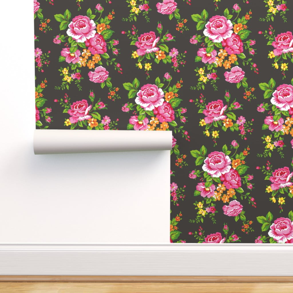 Removable Water-Activated Wallpaper Flowers Retro Flower Floral Bold Tropical