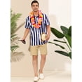 thumbnail image 3 of Camisa a rayas para hombre Lars Amadeus manga corta color block con botones playera de playa Azul marino M, 3 of 6