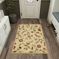 thumbnail image 2 of Ottomanson Floral Area Rug 3'3" x 4'7" - Non Slip Low Pile Carpet, Beige, 2 of 12