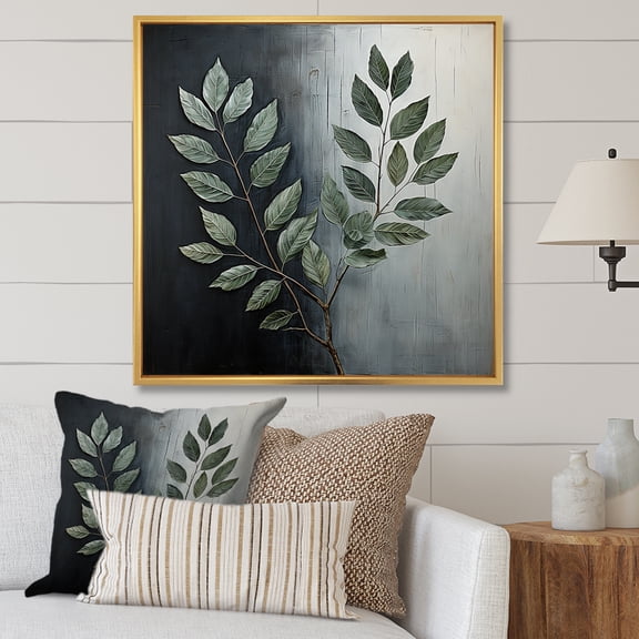 Designart "Leaves Of Harmony In Slate Elm" Leaves Floater Framed Canvas Wall Art