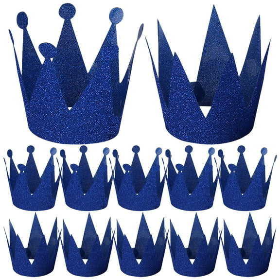 Blue Paper Crown Hats for Decor 12pcs Set to Light up Party Atmosphere with Glitter Powder