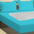 thumbnail image 5 of D.N.G. BEDDINGS 3 Piece Box Spring Cover - 100% Egyptian Cotton, 800 TC, Wrap Around 4 Sides Bed Skirt for Hotel & Home, Fits Box Springs up to 6 Inch - Cal King, Stripe Turquoise Blue Color, 5 of 9