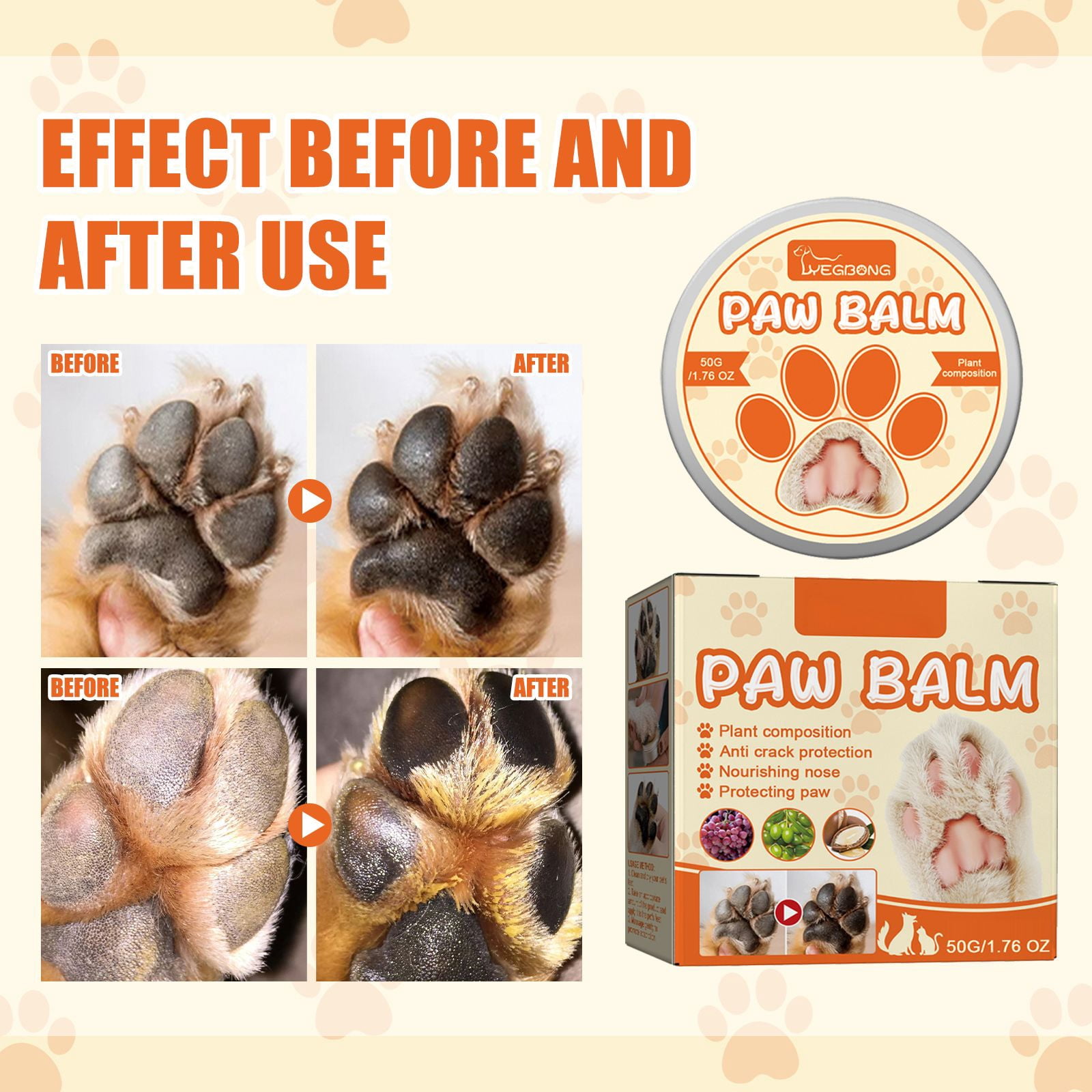 Alvantor Dog Paw Balm Moisturizing Cream for Dogs Cats Cracked Paw Pad Repair Protective Foot Care, 1.69fl.oz
