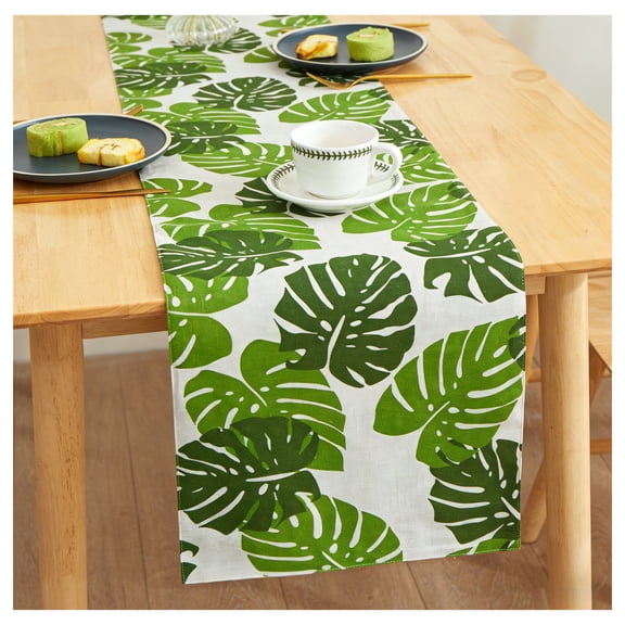 ARLAJO Table Runners 72 Inches Long,Summer Tropical Palm Leaf Green Plant Design Table Runners,Monstera Plant Décor for Home Kitchen and Dining Room Bohemian Dining Room Table Decor,green