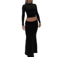 thumbnail image 4 of Cenuakty Women Fall Skirts Outfits Solid Color Crew Neck Long Sleeve T-Shirts Tops Packaged Hip Long Skirts 2 Pieces Clothes Set, 4 of 9