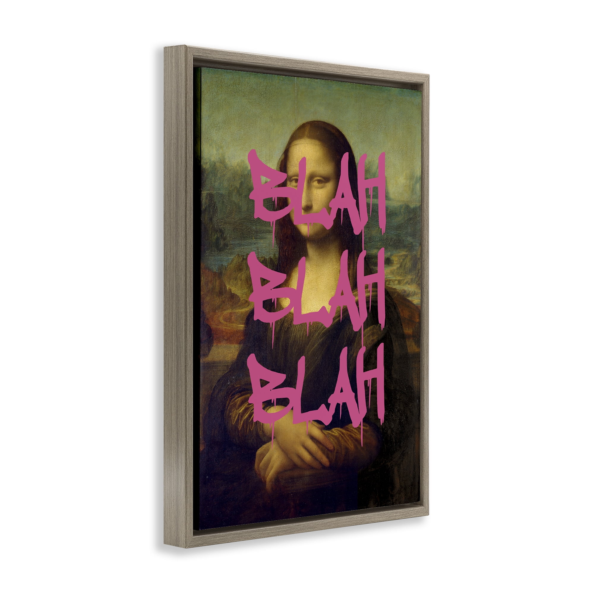 Graffiti Over Mona Lisa Brown Framed Floater Canvas Wall Art, design by Masters Redux