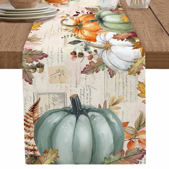 nqOlkjepod Orange Green Pumpkin Fall Table Runner 108 Inches Long Farmhouse Dress Scarves, Thanksgiving Leaves Farmhouse Dining Tablerunner for Coffee Table/Kitchen Island/Party Décor, 13" x 108"