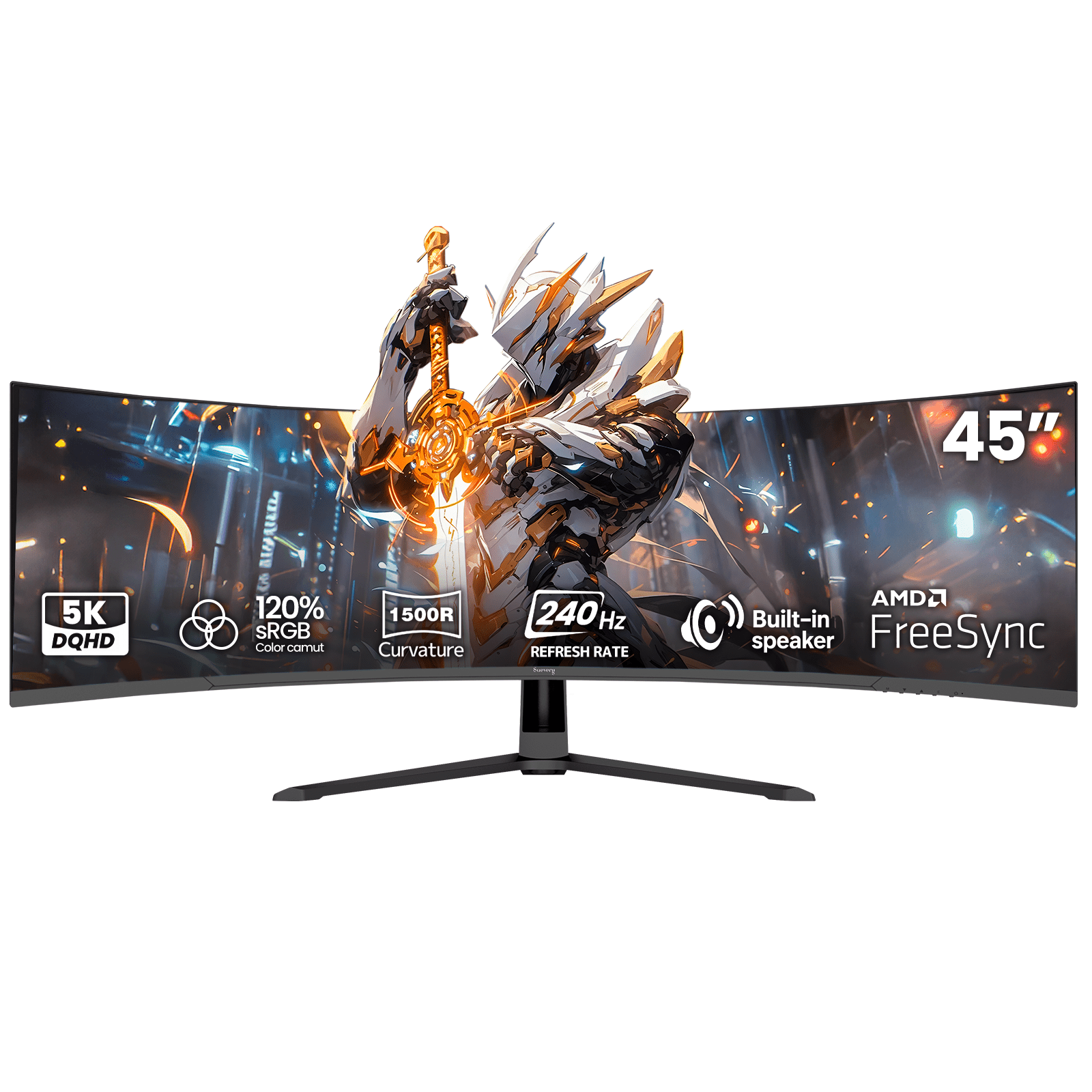 Suevery 45" 240Hz DQHD 5120 x 1440 Curved Gaming Monitor, 1500R, Built-in Speakers, 32:9, RGB Lighting, Wall-Mountable, Black