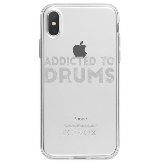 DistinctInk Clear Shockproof Hybrid Case for iPhone XR (6.1" Screen) - TPU Bumper Acrylic Back Tempered Glass Screen Protector - Addicted to Drums