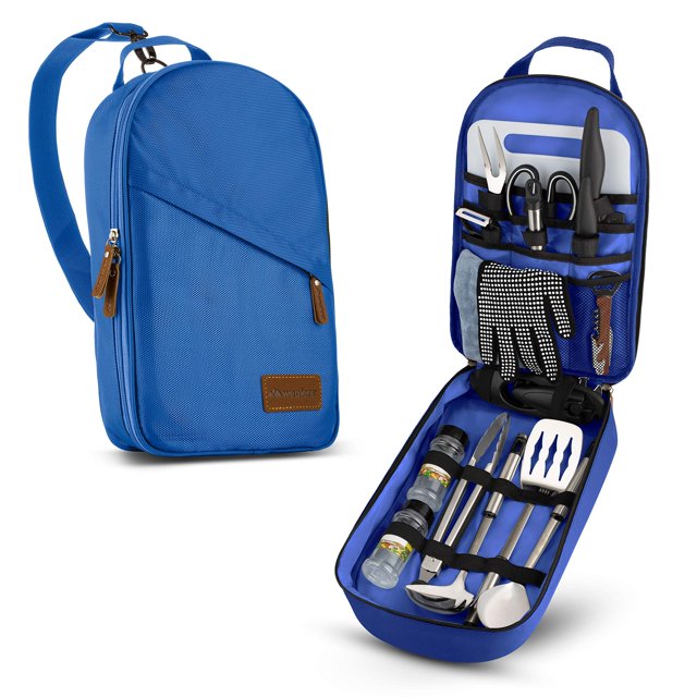 Juego de utensilios de cocina de campamento de 17 piezas, organizador de viaje, accesorios para parrilla, equipo compacto portátil para mochileros, barbacoa, camping, senderismo, viaje, kit de utensil