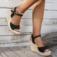 thumbnail image 3 of Rokment Women's Leopard Extra Wedge Heels Dressy Sandals Trendy Casual Suede Peep Toe Ankle Strap Espadrilles Platform Chunky Heeled Beach Summer Dress Shoes for Ladies Black Size 6, 3 of 6