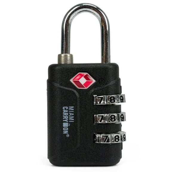 Miami CarryOn TSA Approved Combination Padlock / Luggage Lock (Black)