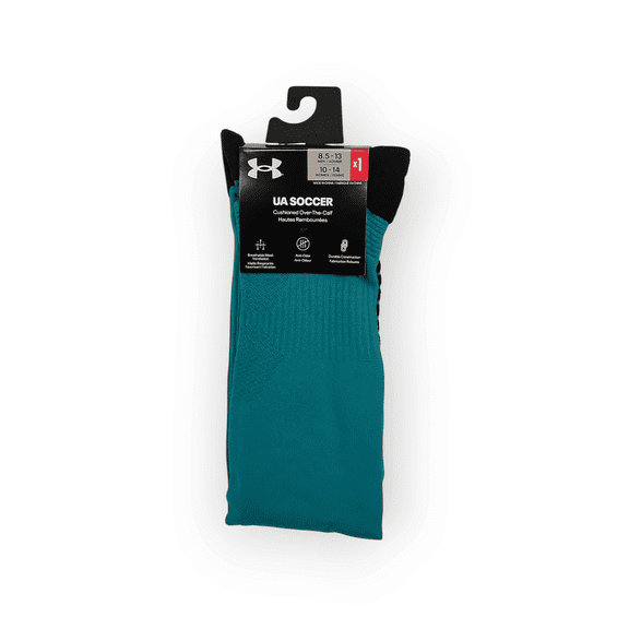 UA Soccer Cushioned OTC Socks, M 8.5-13/W 10-14,Teal