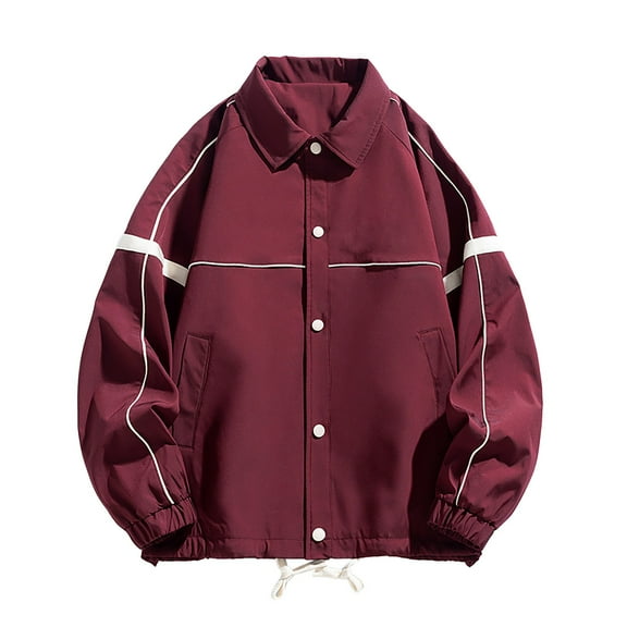 Kaemgyyd Vintage Jackets for Men Lightweight Long Sleeve Button down Coat Color Block Collar Outwear Streetwear with Pocket
