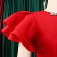 thumbnail image 6 of AURA Plus Size Midi Bodycon Dress Round Neck Ruffle Sleeve Rhinestone Hollow High Waist Elegant Party Dress, 6 of 8