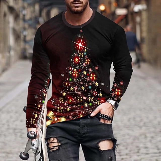 Blusas y camisas de manga larga con cuello redondo para hombre, blusas casuales de cuello redondo y manga larga, camisetas estampadas, blusas para hombre