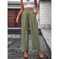thumbnail image 4 of Women'S Casual Pants Loose Drawstring High Waist Wide Leg Beach Pants with Pockets Green XL, 4 of 9