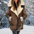 thumbnail image 3 of Women Plus Size Winter Coat Lapel Collar Long Sleeve Padded Leather Jacket Vintage Thicken Coat Sheepskin Jacket Zip up Wool Coat Women Woman Clothes Womens Winter Jacket Hood Coat Trench Womens, 3 of 6