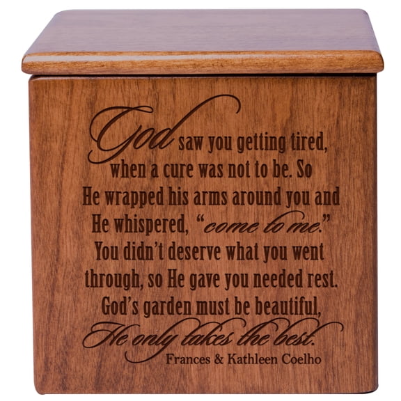 Engraved Cremation Urn - God Saw You Getting Tired - Holds SMALL Portion of Ashes (Cherry)