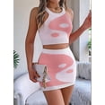 thumbnail image 5 of Women'S 2 Piece Outfits Yin Pattern Knit Crop Tank Top and Mini Skirt Set Pink M, 5 of 8