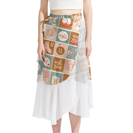 

OWNTA Christmas Square Shaped Advent Calendar Template Pattern Stunning Chiffon Beach Skirts: Women s Breathable and Stylish Summer Dresses for the Beach