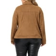 thumbnail image 3 of Agnes Orinda Women's Plus Size Jacket Faux Suede Bomber Moto Biker Zip-Up Coats 2X Brown, 3 of 6