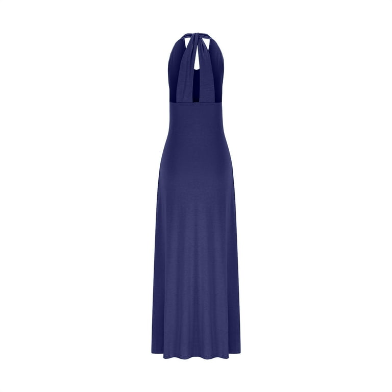 ITSAME Women's Plus Size Dress, Halter Sleeveless Sexy Elegant V Neck Solid  Color Swing Formal Holiday Dresses Dark Blue S - Walmart.com