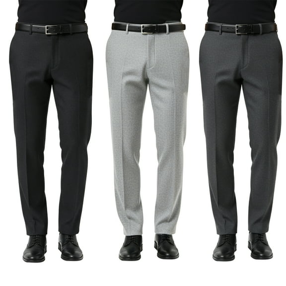 Wool Men’s 3-Pack Shades of Grey Dress Pants: Grey, Dark Grey, Black