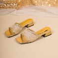 thumbnail image 5 of Lovskoo Womens Lace Square Toe Block Heel Sandals Fairy Style Slip On Summer Casual Mid Chunky Heel Dressy Slides, 5 of 9