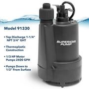 Superior Pump 91330 1/3 HP Thermoplastic Submersible Multi Use Pool Hot Tub Pump with 10-Foot Cord